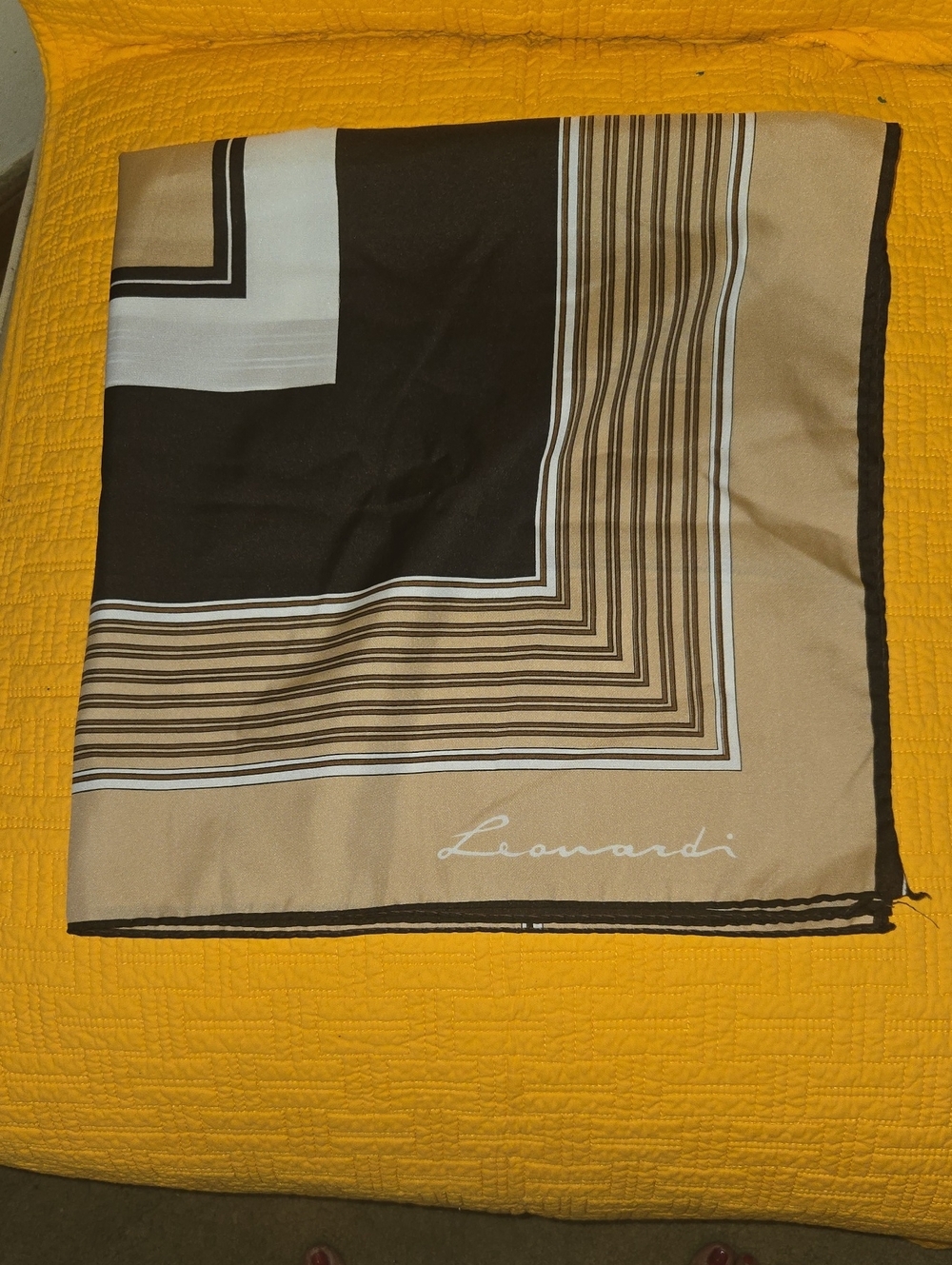 Leonardi Beige and Black Striped Silk Scarf